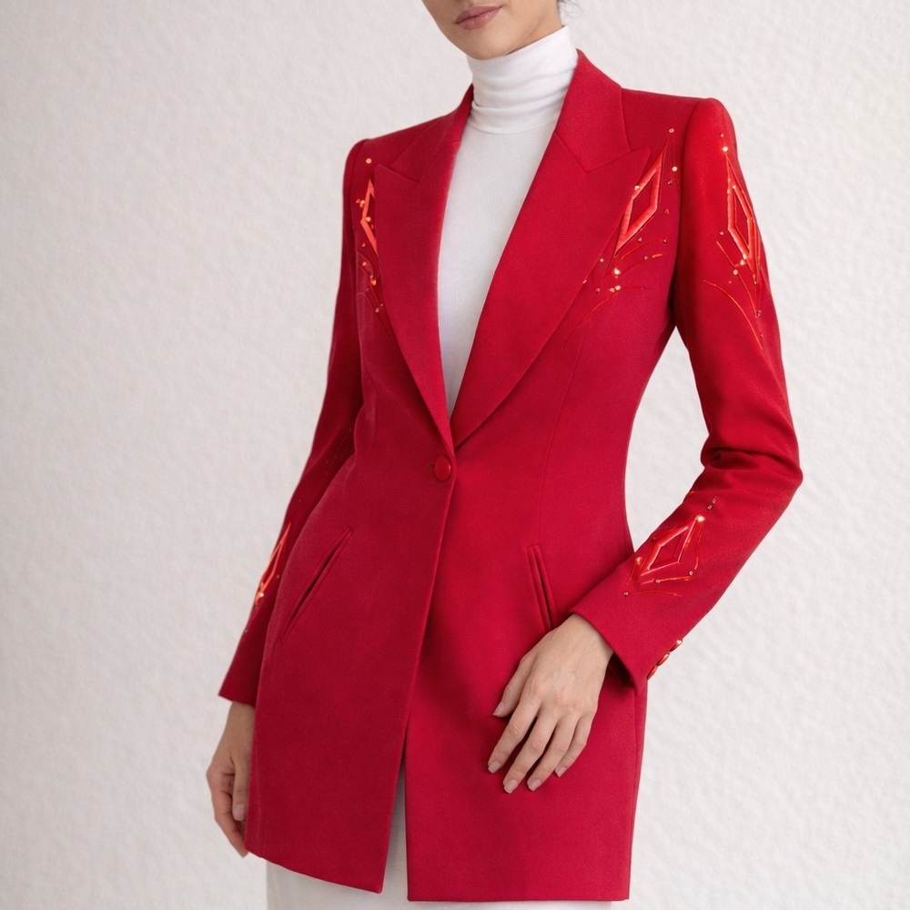 Jacket -Lane Davis Beverly Hills Couture-Style Red Tailored Jacket Size 8